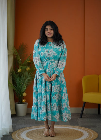 Elsa Sea Mist Georgette Tier Dress