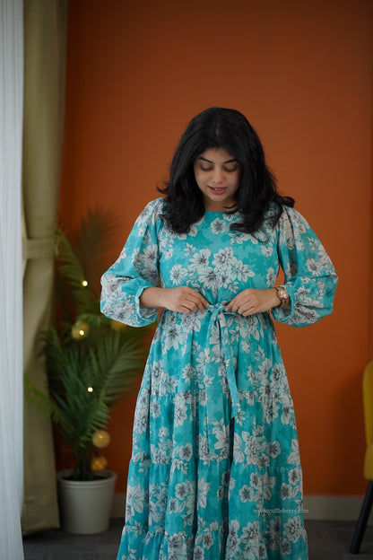 Elsa Sea Mist Georgette Tier Dress