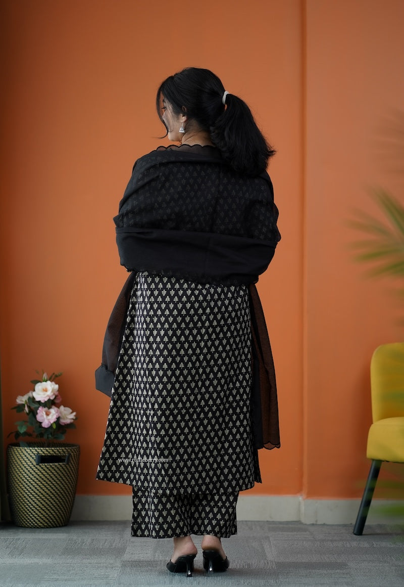 nyra black coffee 3-piece cotton co-ord set