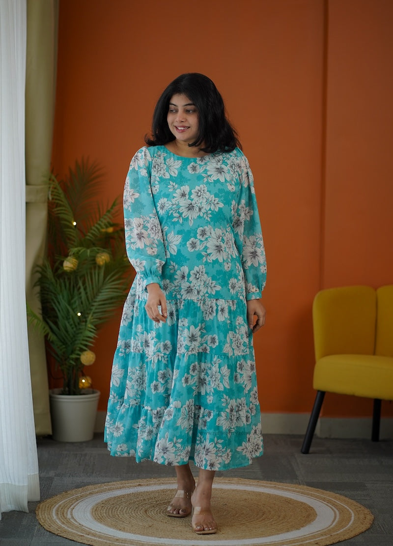 elsa sea mist georgette tier dress