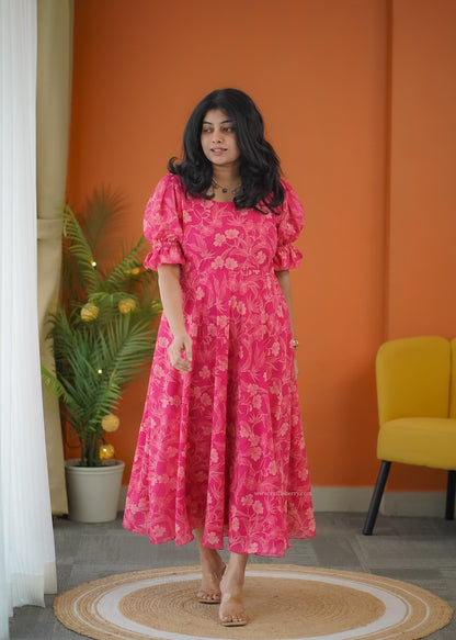 Elsa Pink Georgette Fit & Flare Dress