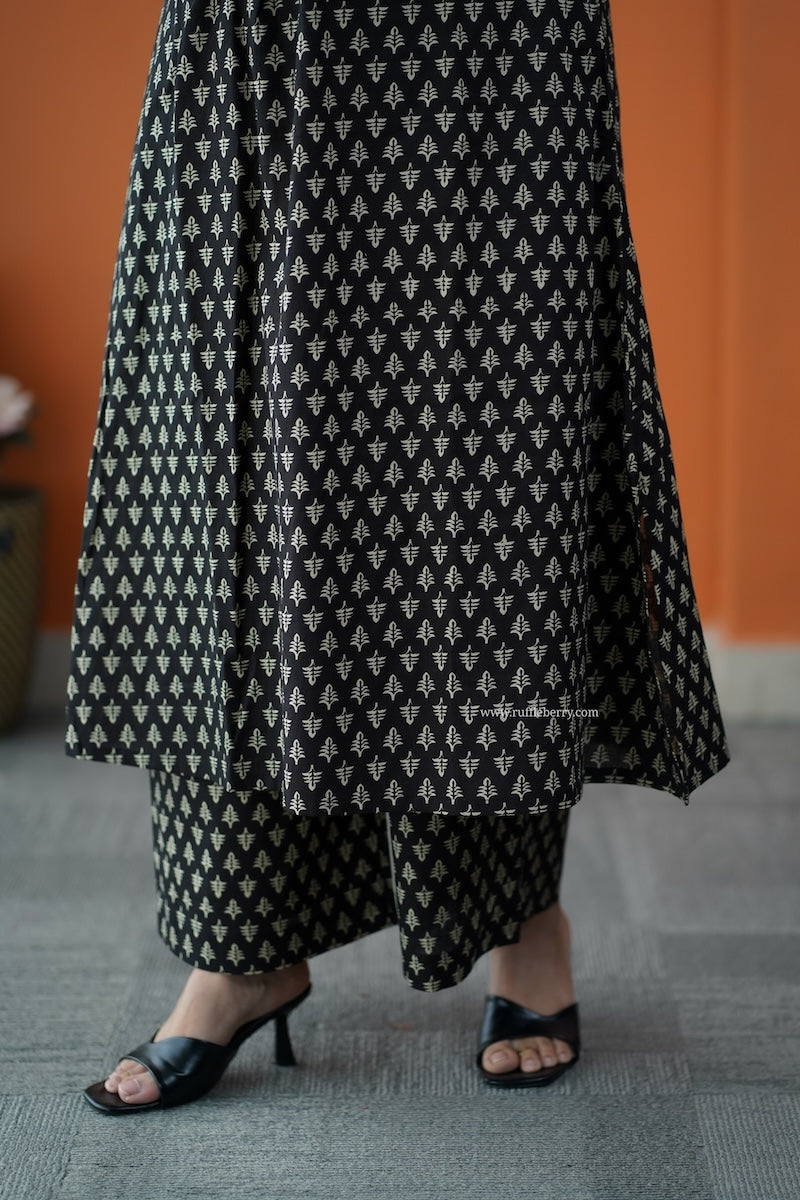 nyra black coffee 3-piece cotton co-ord set