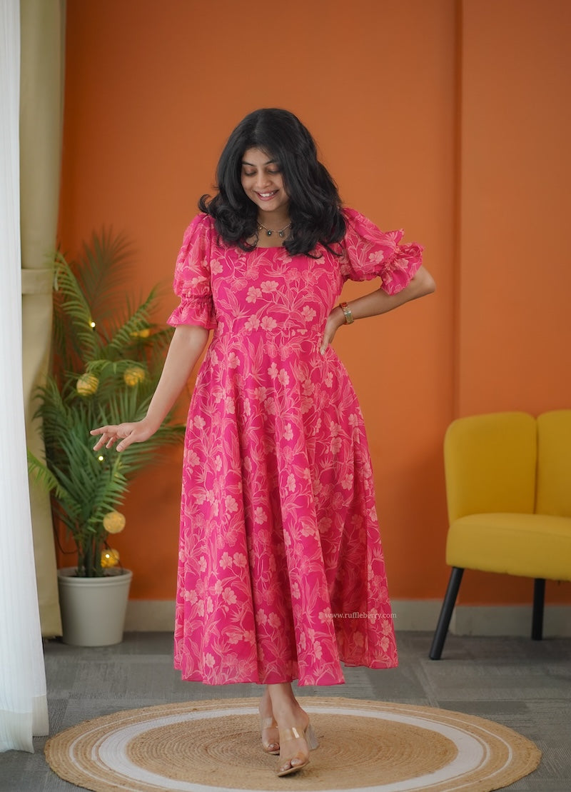 elsa pink georgette fit & flare dress
