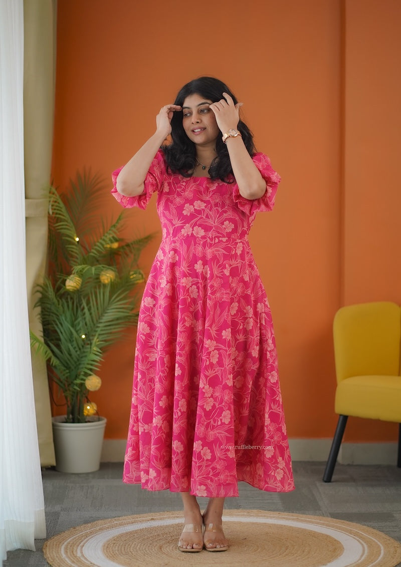 elsa pink georgette fit & flare dress