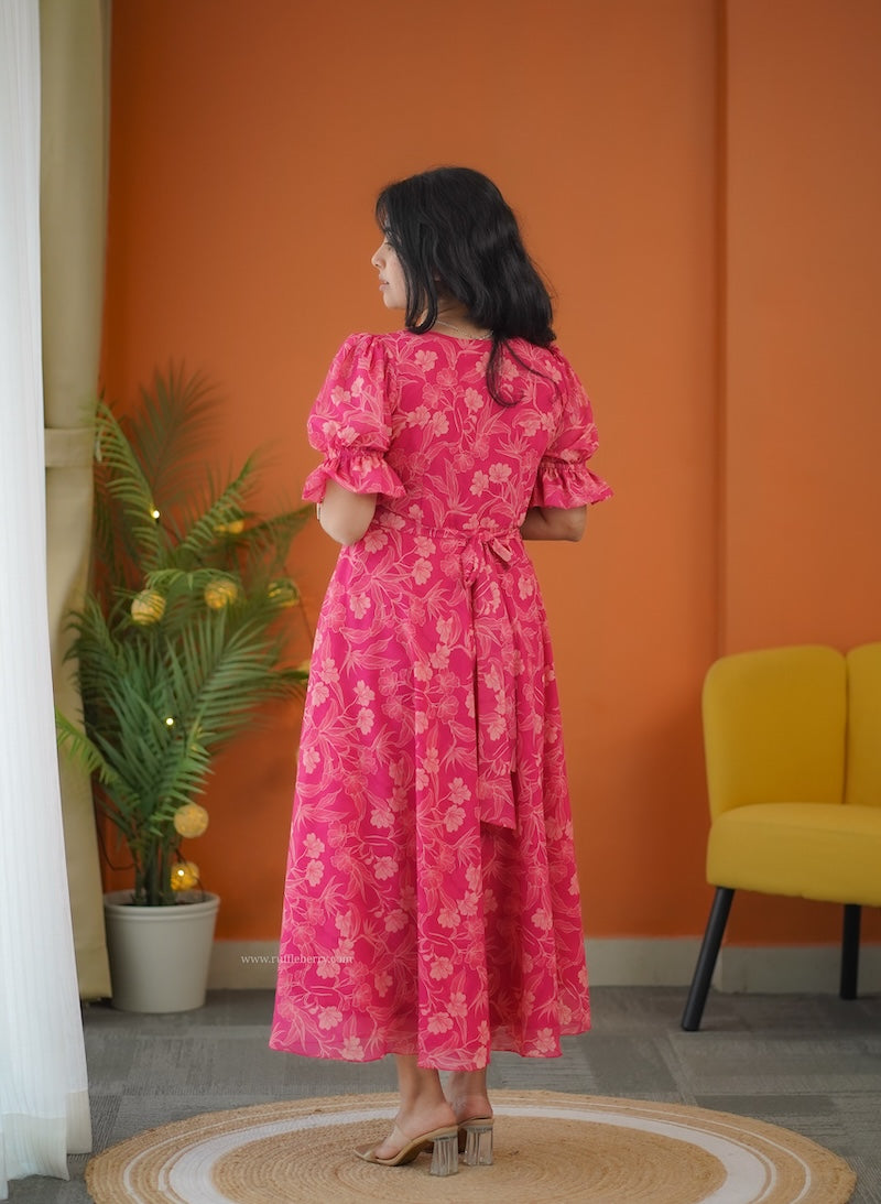 elsa pink georgette fit & flare dress