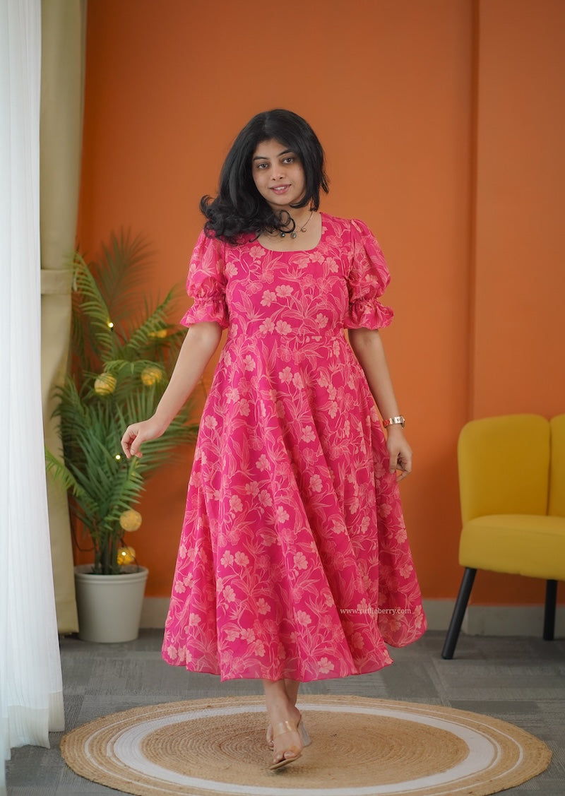 elsa pink georgette fit & flare dress