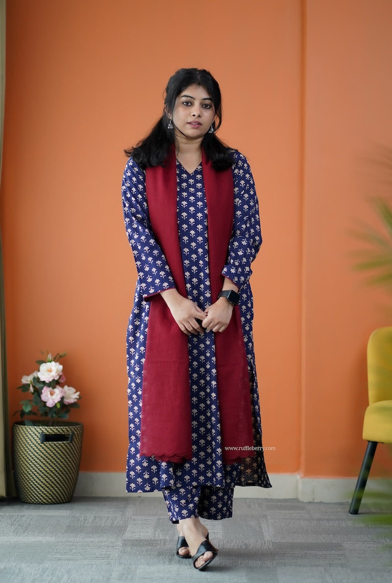 nyra midnight blue 3-piece cotton co-ord set