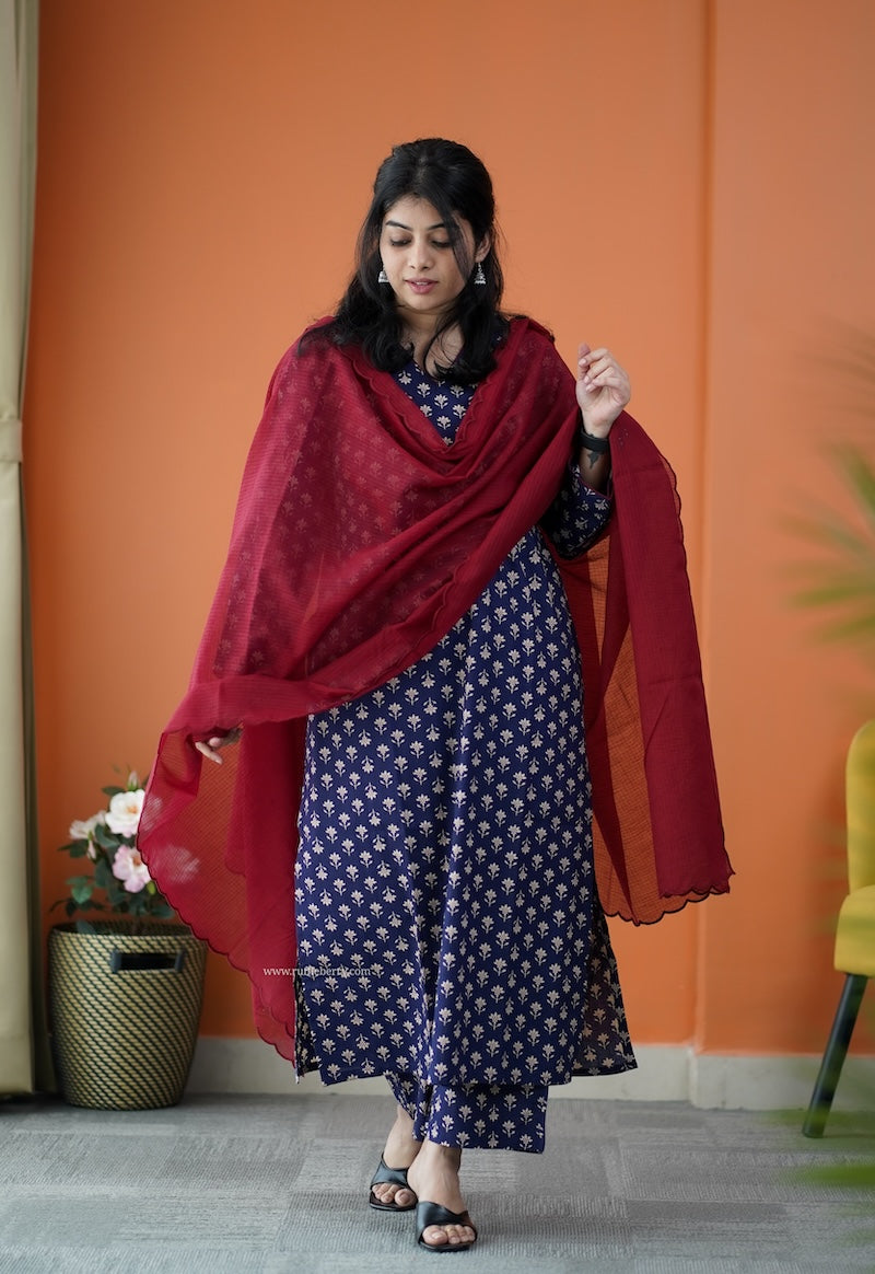 nyra midnight blue 3-piece cotton co-ord set