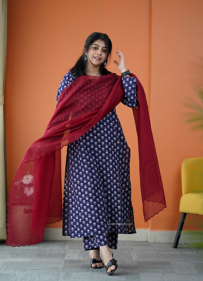 nyra midnight blue 3-piece cotton co-ord set