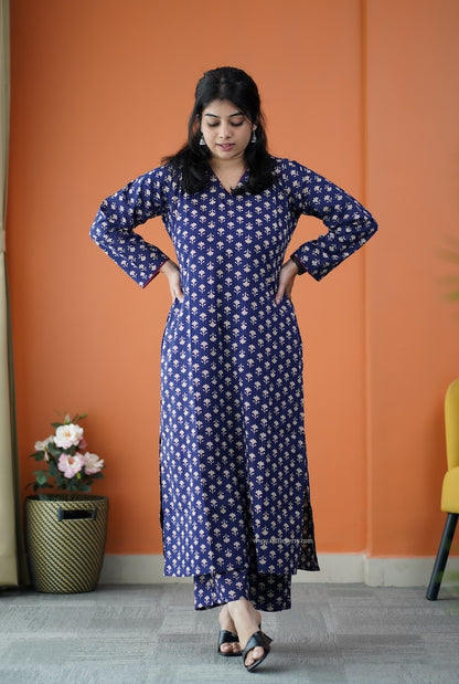 Nyra Midnight Blue 3-Piece Cotton Co-ord Set