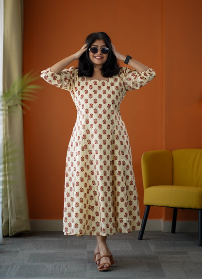 SumLove Cream Cotton Aline Dress