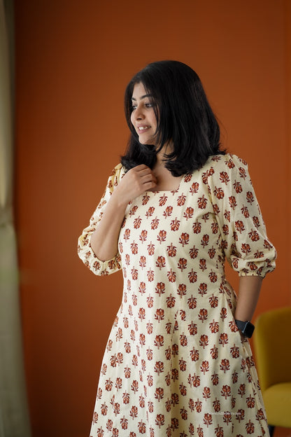 SumLove Cream Cotton Aline Dress