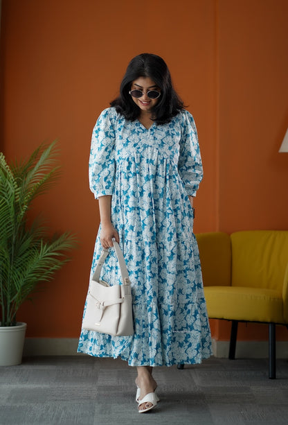SumLove Light Blue Cotton Tier Dress