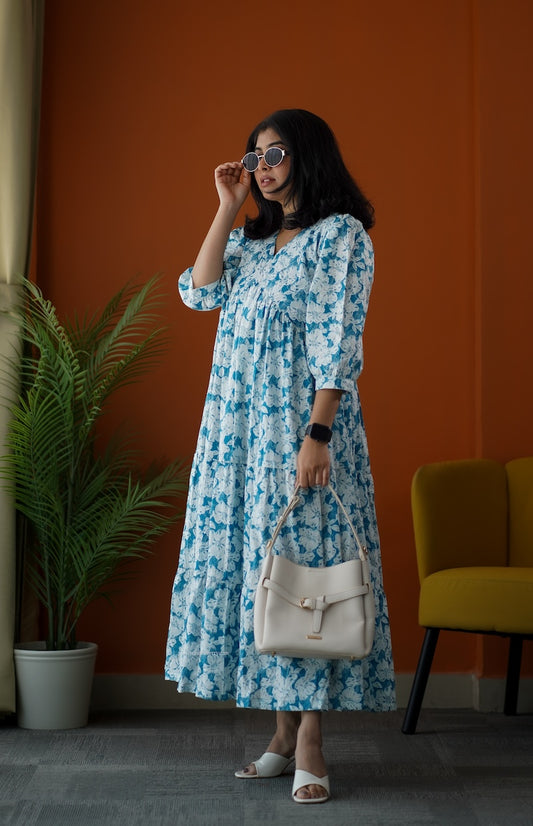 SumLove Light Blue Cotton Tier Dress