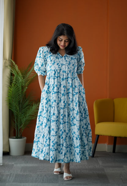 SumLove Light Blue Cotton Tier Dress
