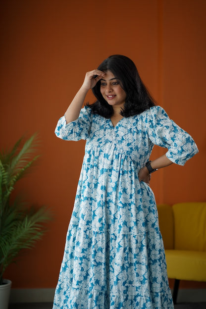 SumLove Light Blue Cotton Tier Dress