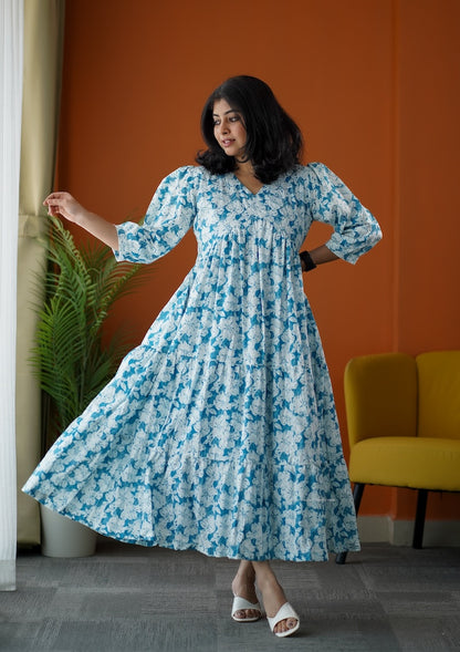 SumLove Light Blue Cotton Tier Dress