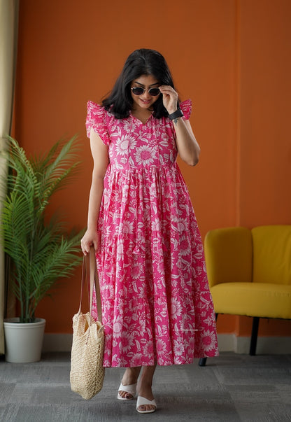 SumLove Pink Cotton Tier Dress