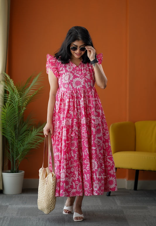 SumLove Pink Cotton Tier Dress