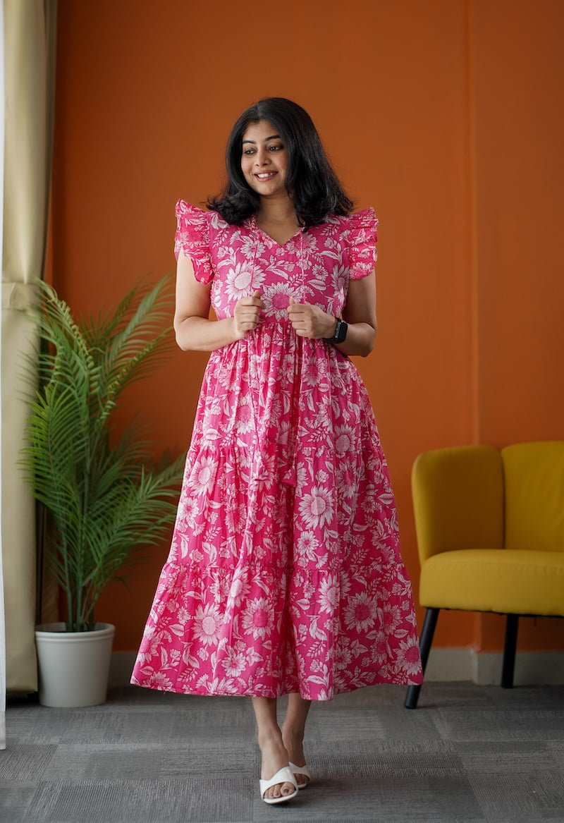 sumlove pink cotton tier dress