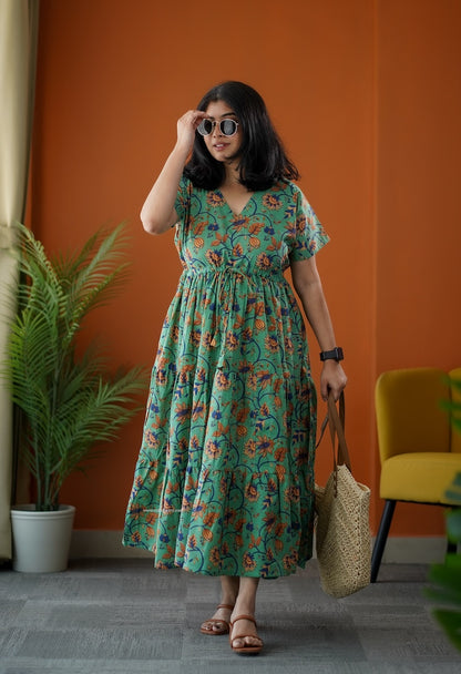 SumLove Green Cotton Tier Dress