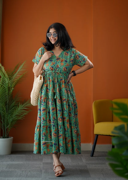 SumLove Green Cotton Tier Dress