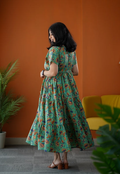 SumLove Green Cotton Tier Dress