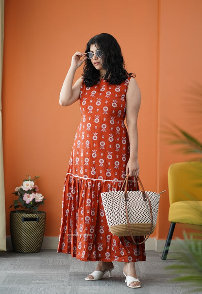 Dahlia Rust Cotton Aline dress