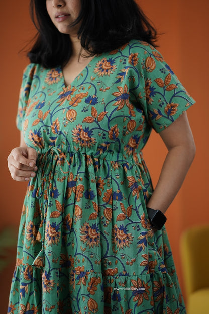 SumLove Green Cotton Tier Dress