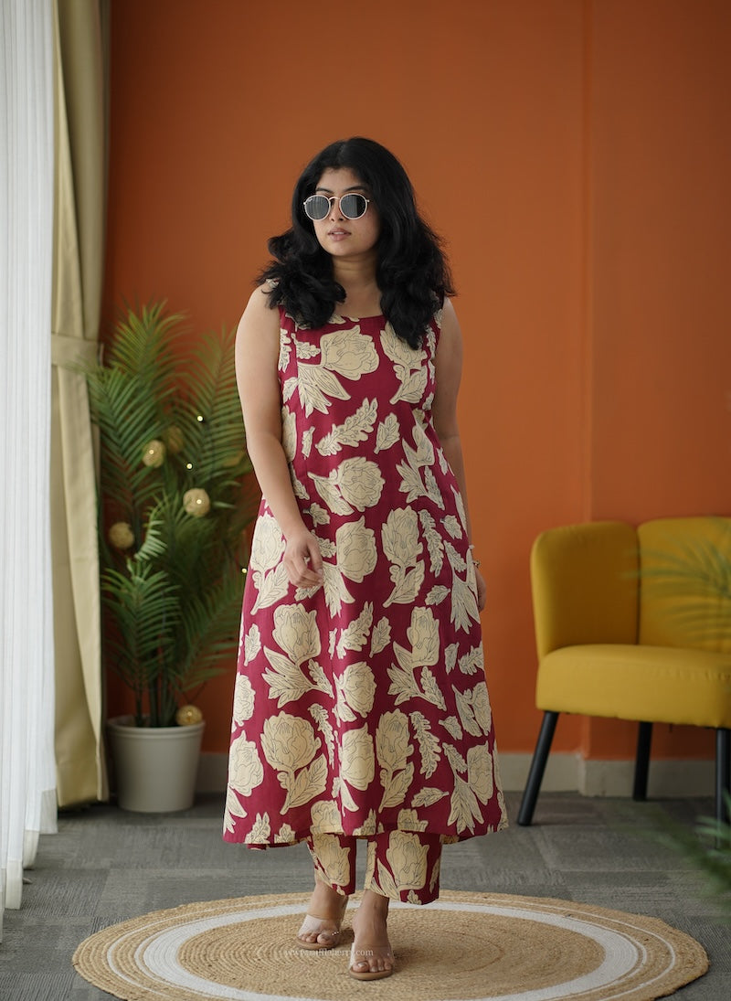 sapna maroon cotton co-ord set