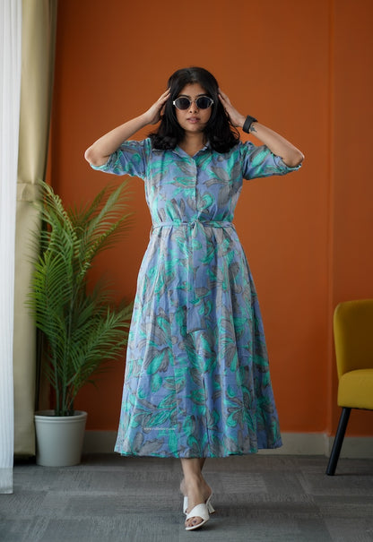 SumLove Tropical Cotton Flared Shirt Dress