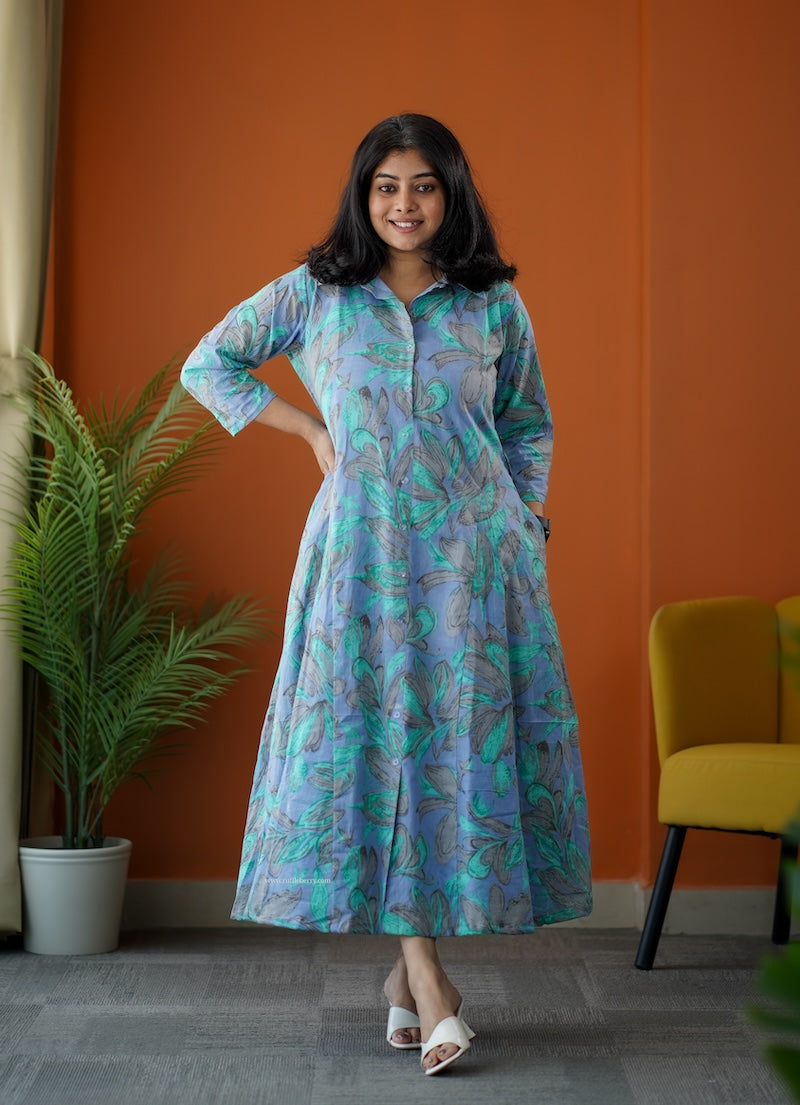sumlove tropical cotton flared shirt dress