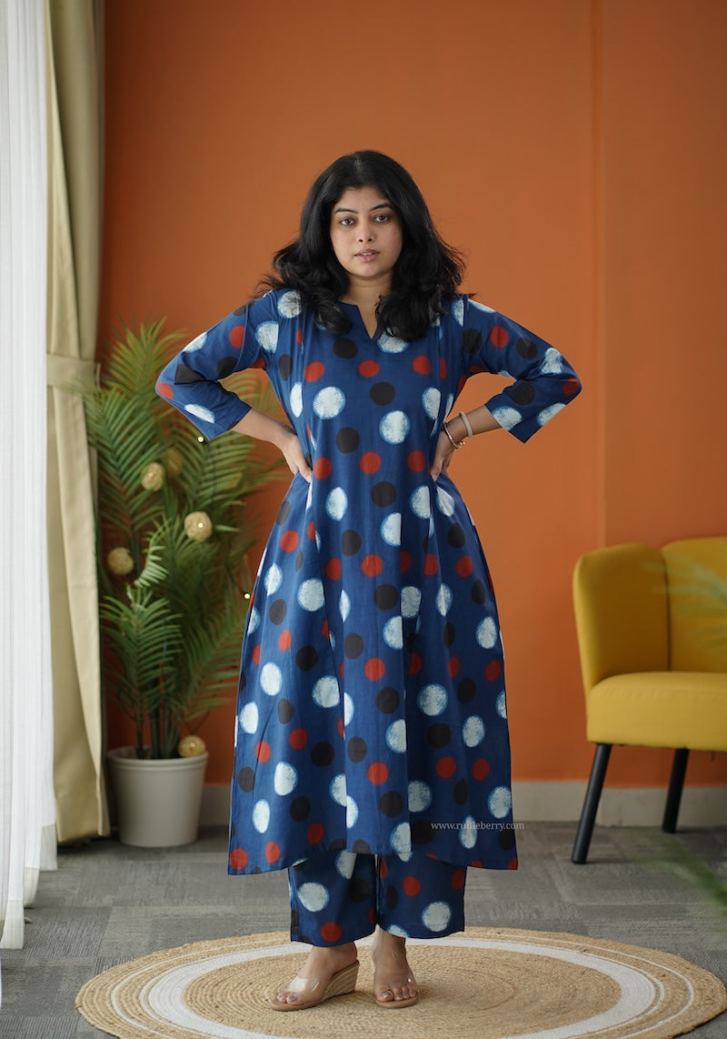 sapna blue polka cotton co-ord set
