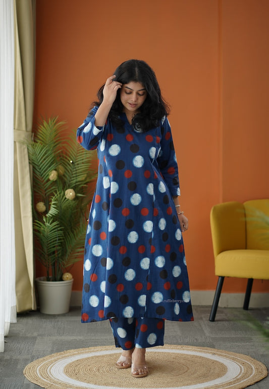 Sapna Blue Polka Cotton Co-ord Set