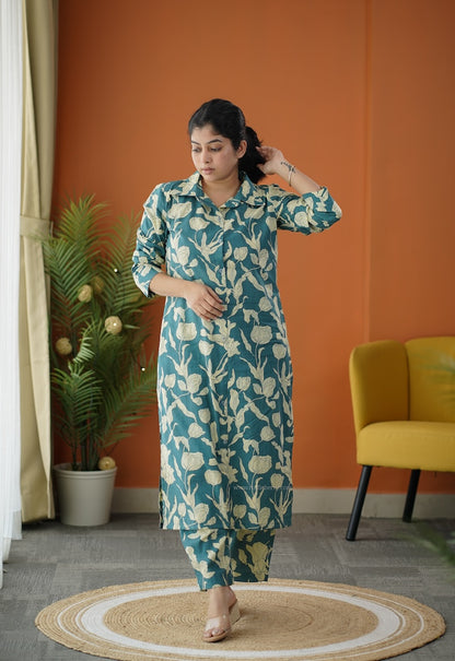 Sapna Teal Blue Cotton Co-ord Set