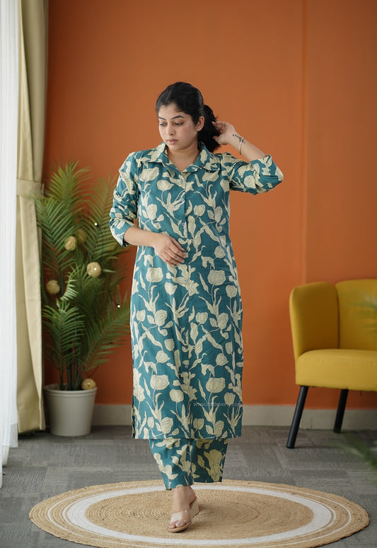 Sapna Teal Blue Cotton Co-ord Set