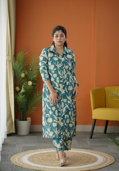 Sapna Teal Blue Cotton Co-ord Set