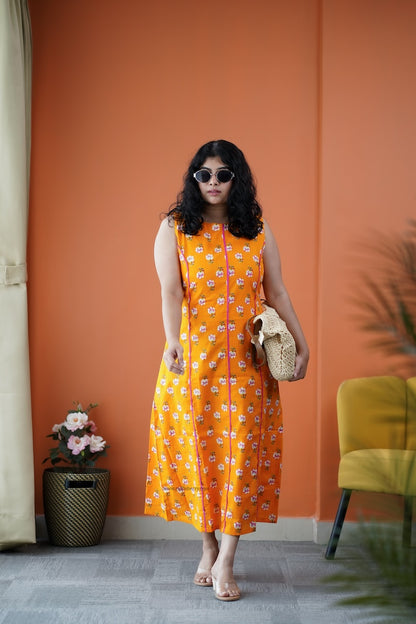 Dahlia Orange cotton Aline dress