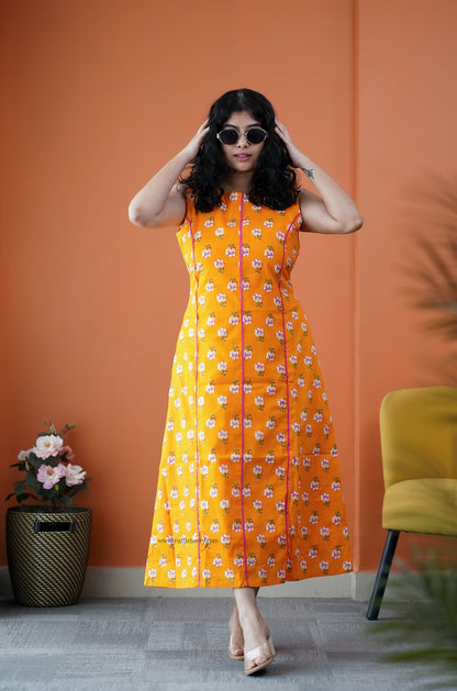 Dahlia Orange cotton Aline dress
