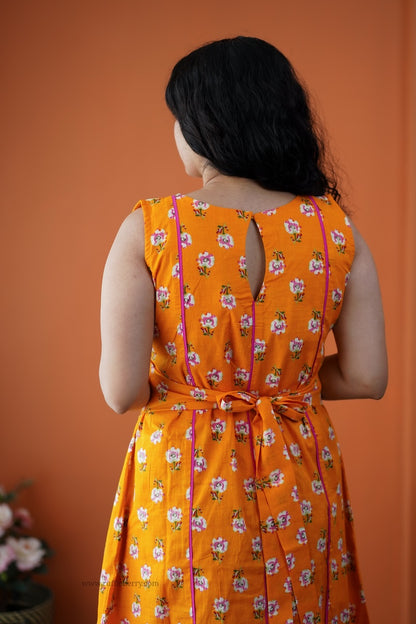Dahlia Orange cotton Aline dress