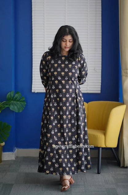 Lena Black Cotton Fit & Flare Dress