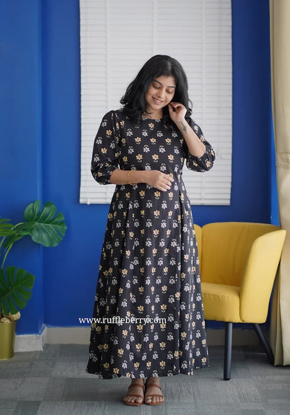 Lena Black Cotton Fit & Flare Dress