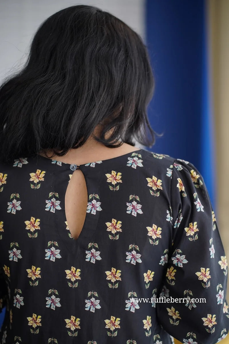 lena black cotton fit & flare dress