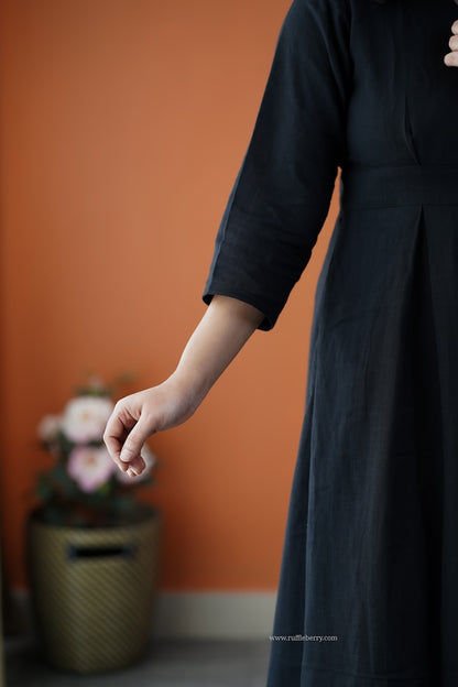 Dahlia Black Cotton Button Wrap Dress
