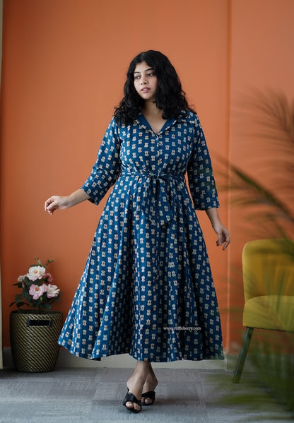 Dahlia Blue Cotton Flared Shirt Dress