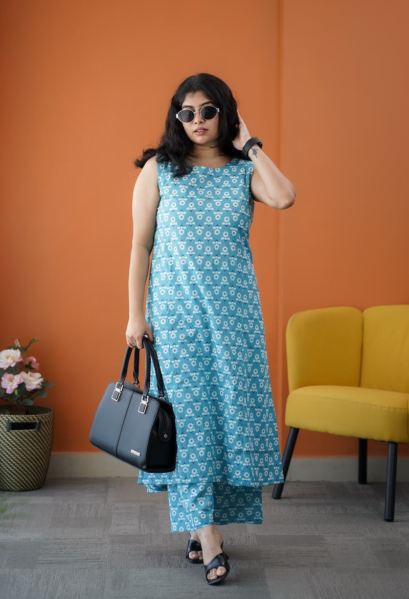 barsa blue daisy cotton co-ord set