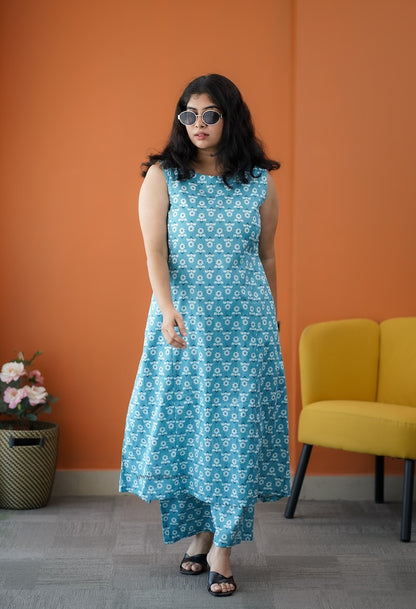 Barsa Blue Daisy Cotton Co-ord Set
