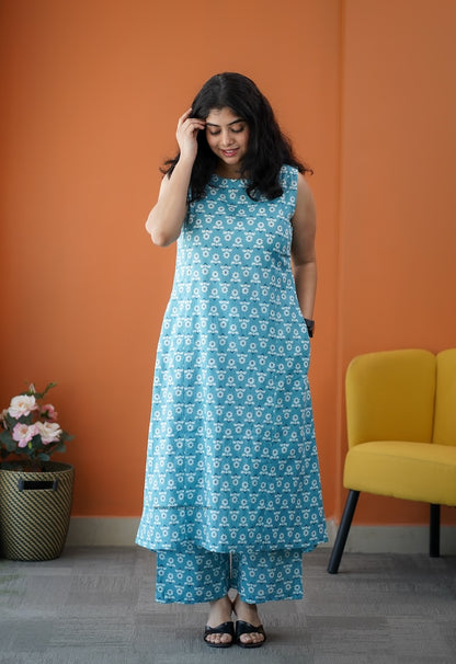 Barsa Blue Daisy Cotton Co-ord Set