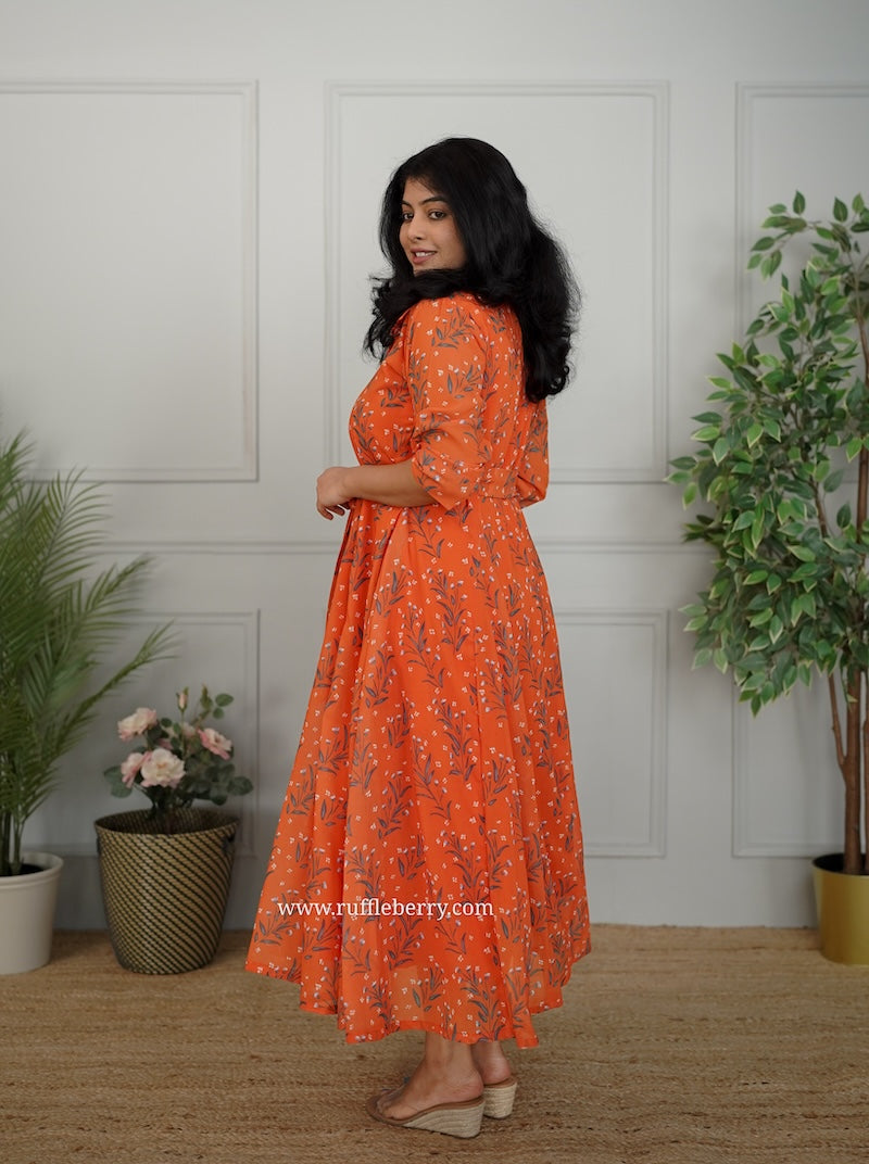 jasbi orange flared georgette shirt dress