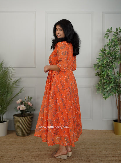 Jasbi Orange Flared Georgette Shirt Dress